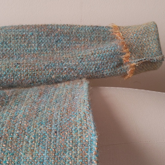 OOAK Handwoven Wool Hoodie Turquoise & Gold - Picture 4 of 17